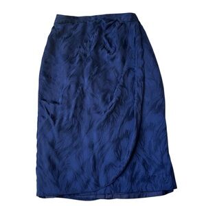 100% Silk Navy Blue Faux Wrap Skirt | Knee Length | Elegant, Minimal, Timeless